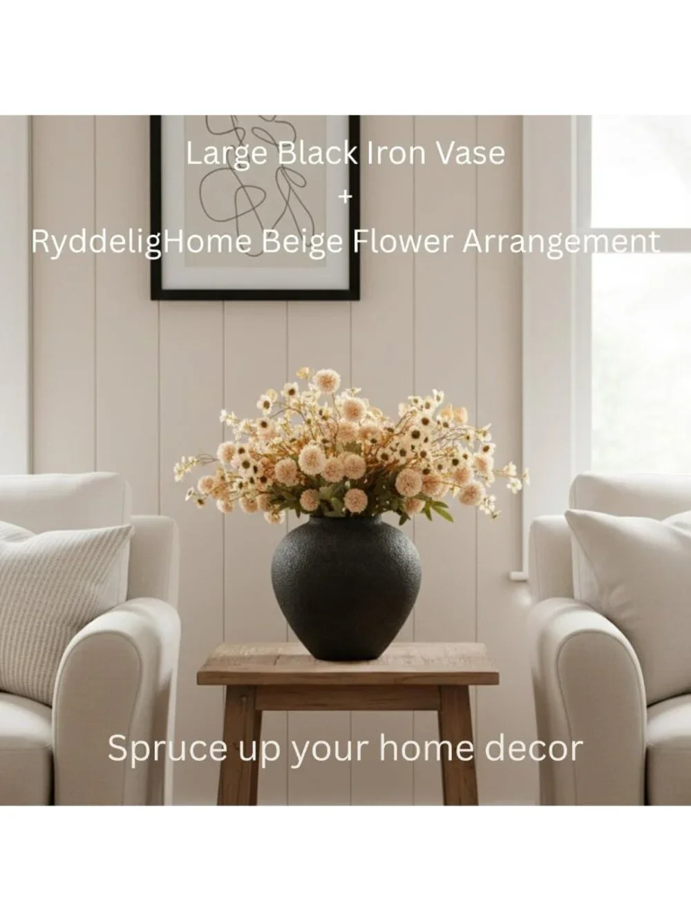 Large Rustic Black Round Vase for Home Decor, Stylish Pottery Accent Piece